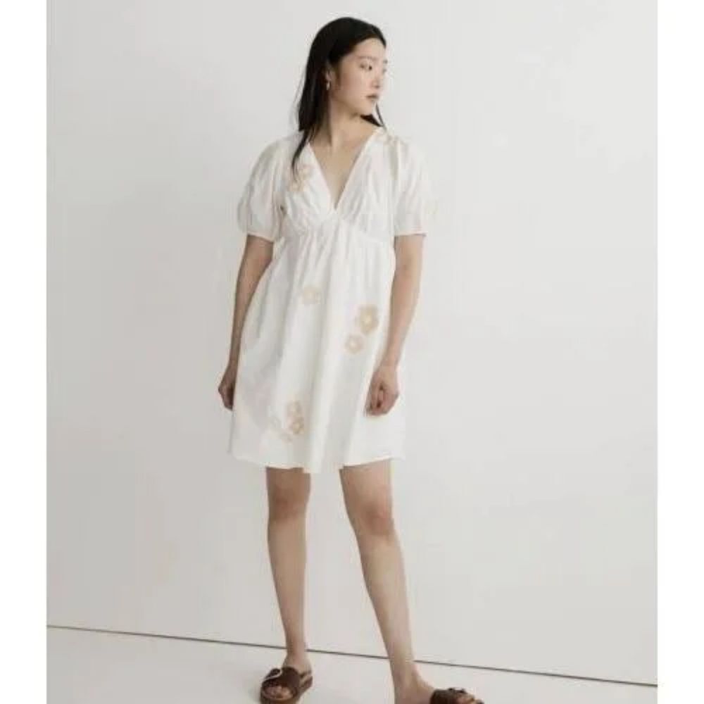NWT Madewell "Annamarie" Floral Applique Shirred Mini Dress | Size 2